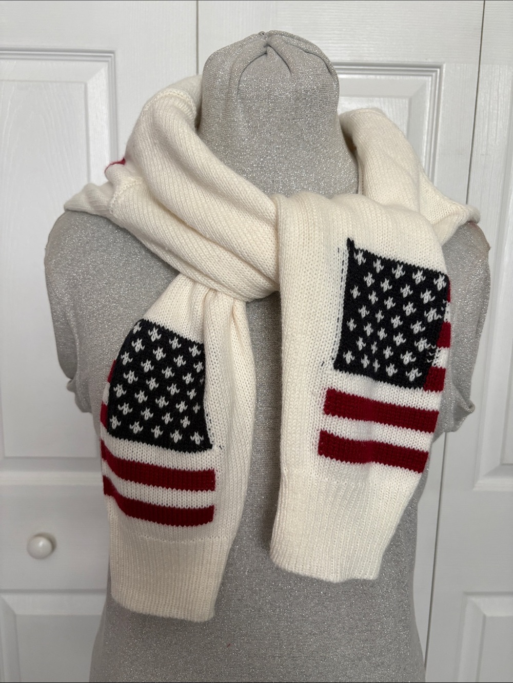 Women’s V-Neck Sweater with American Flag Detail - Ivory, USA 250th July Fourth